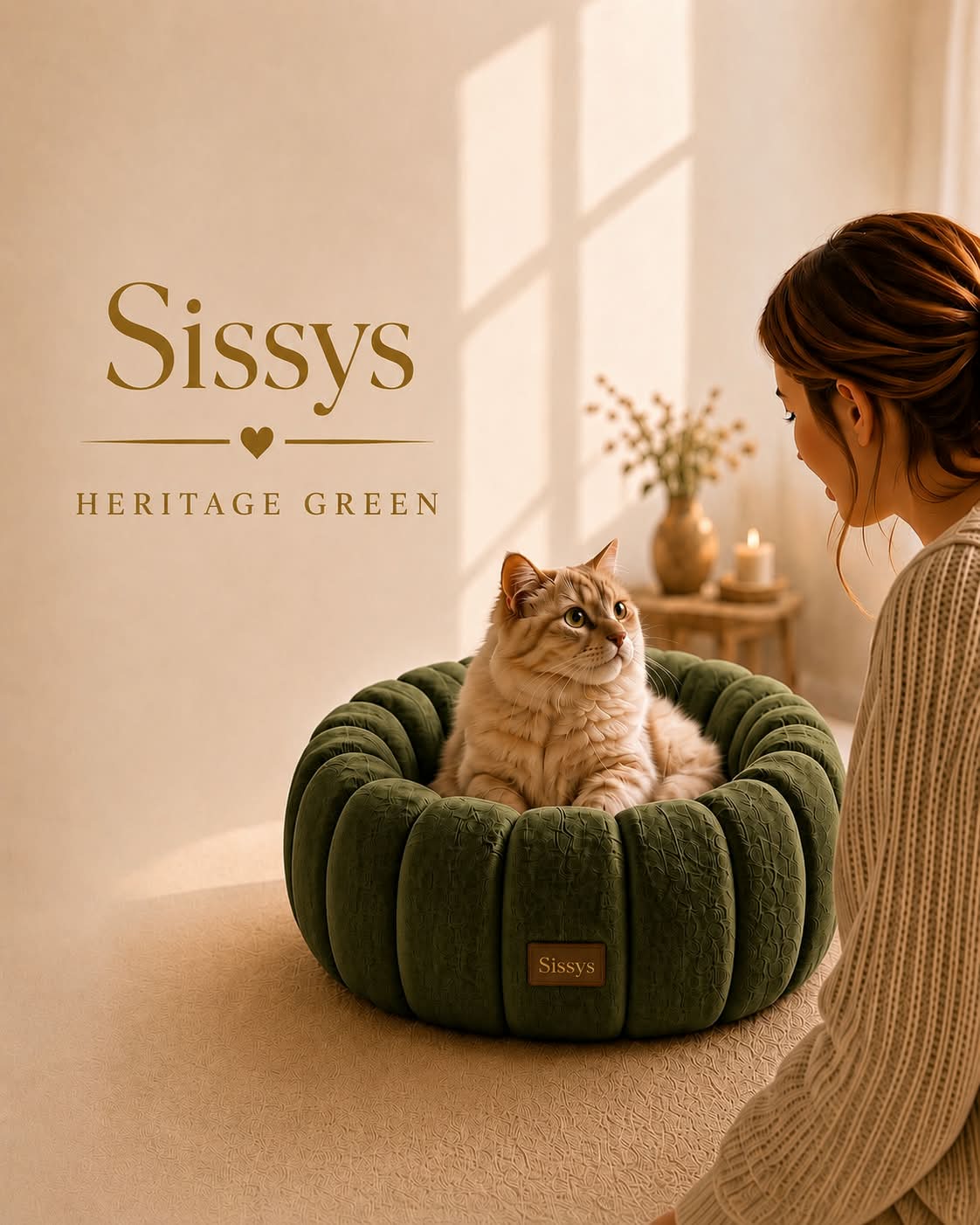 Cat basket The Throne Heritage Green
