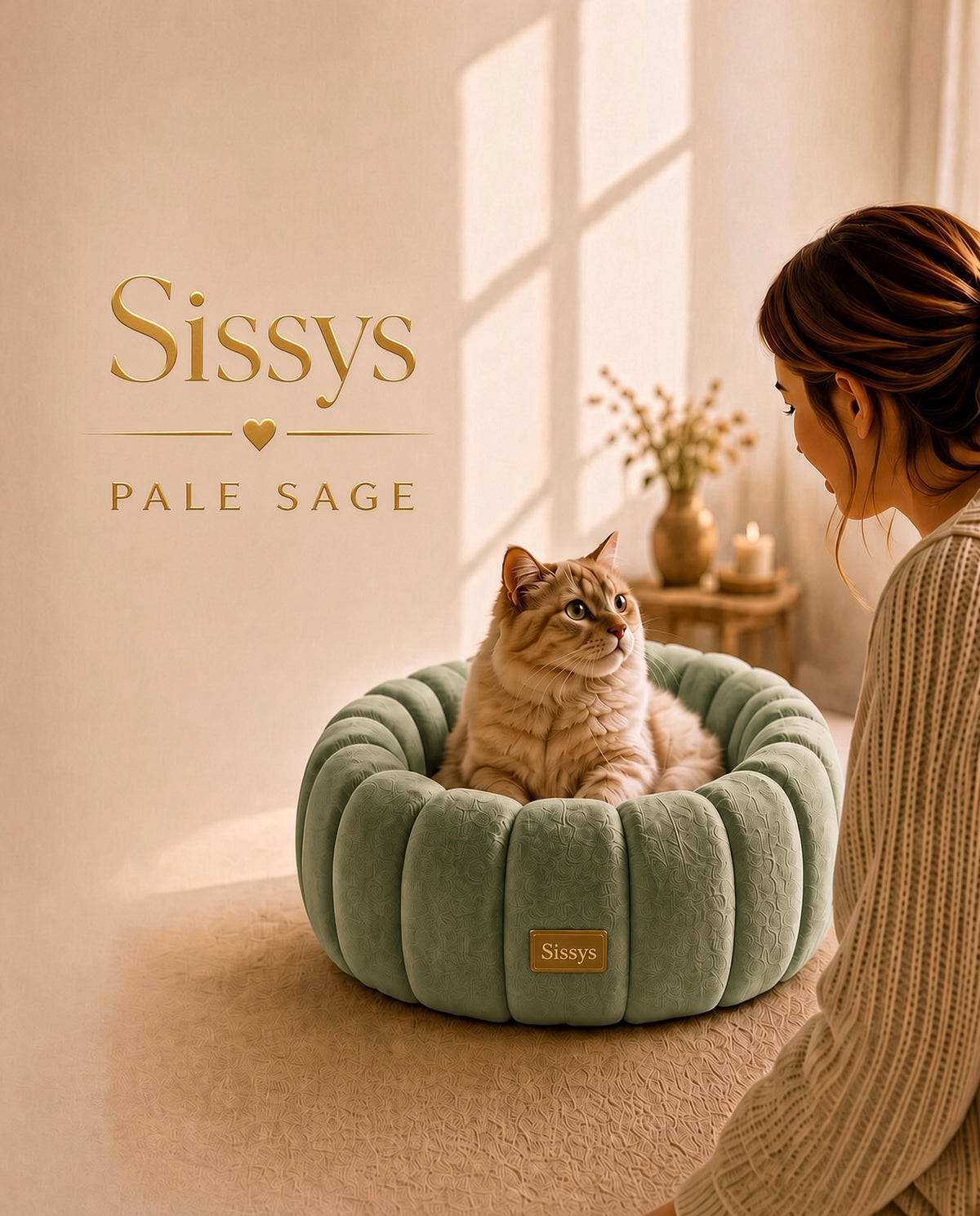 Cat basket The Throne Pale Sage