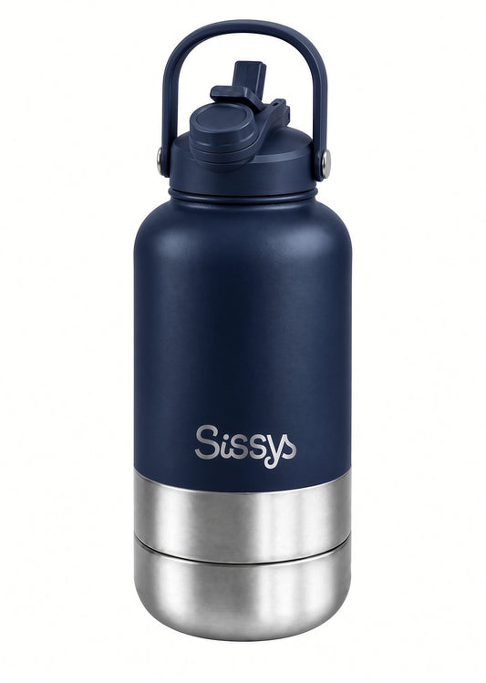 Sissys "DuoSip" 3-in-1 waterfles voor huisdieren Marineblauw