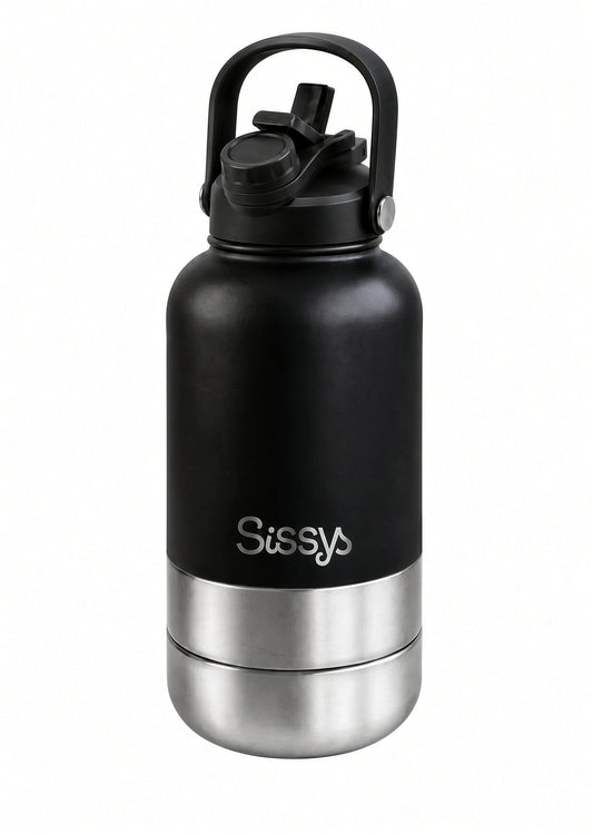 Sissys "DuoSip" 3-in-1 waterfles voor huisdieren Zwart
