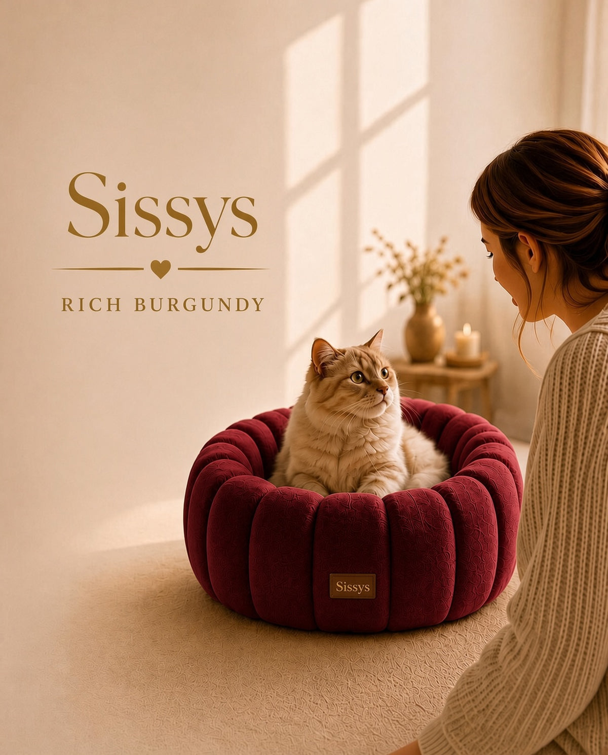 Cat basket The Throne Rich Burgundy