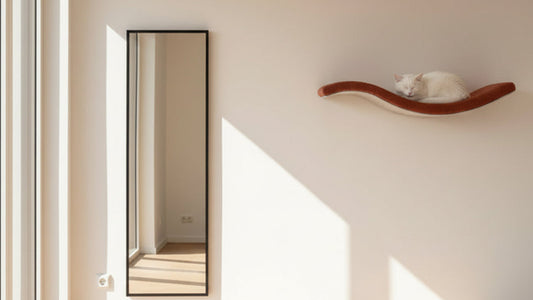 Wood Base Cat Wall Shelf WAVE 95 cm Unsymmetrical Right