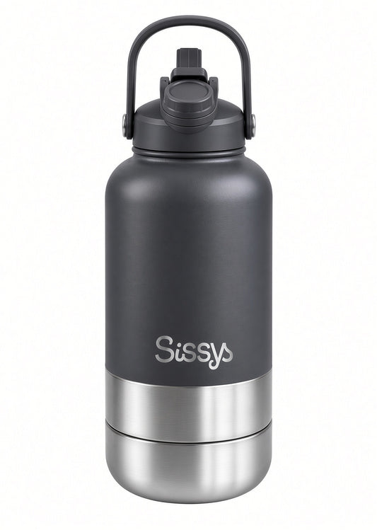 Sissy's "DuoSip" 3-in-1 waterfles voor huisdieren Donkergrijs