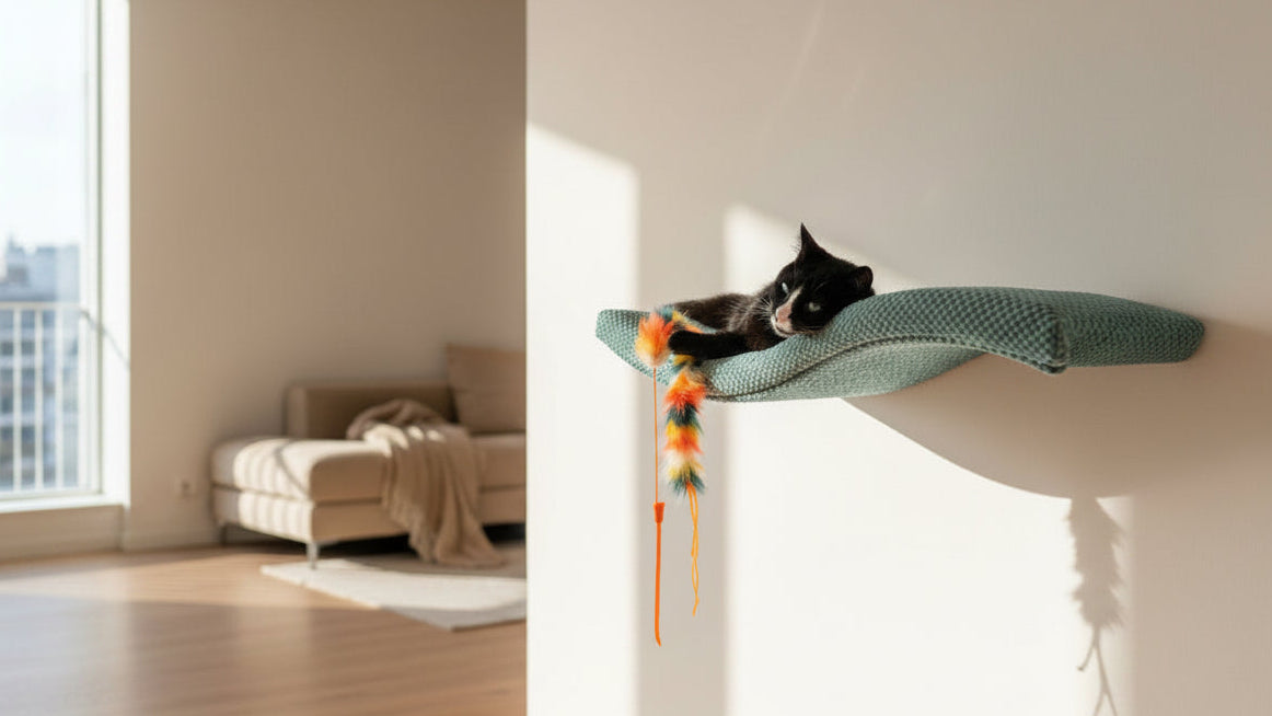Metal Base Cat Wall Shelf WAVE 75 cm Unsymmetrical Left,